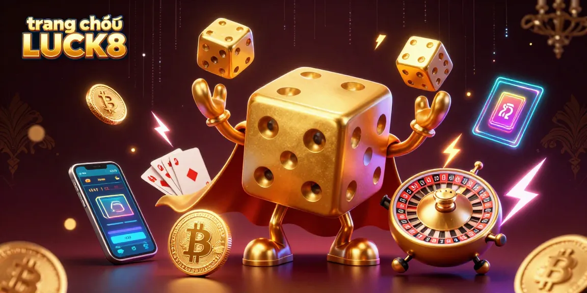 Engage with the thrilling world of trang chủ LUCK8, where golden dice dance amidst vibrant cryptocurrencies and exciting gaming elements.