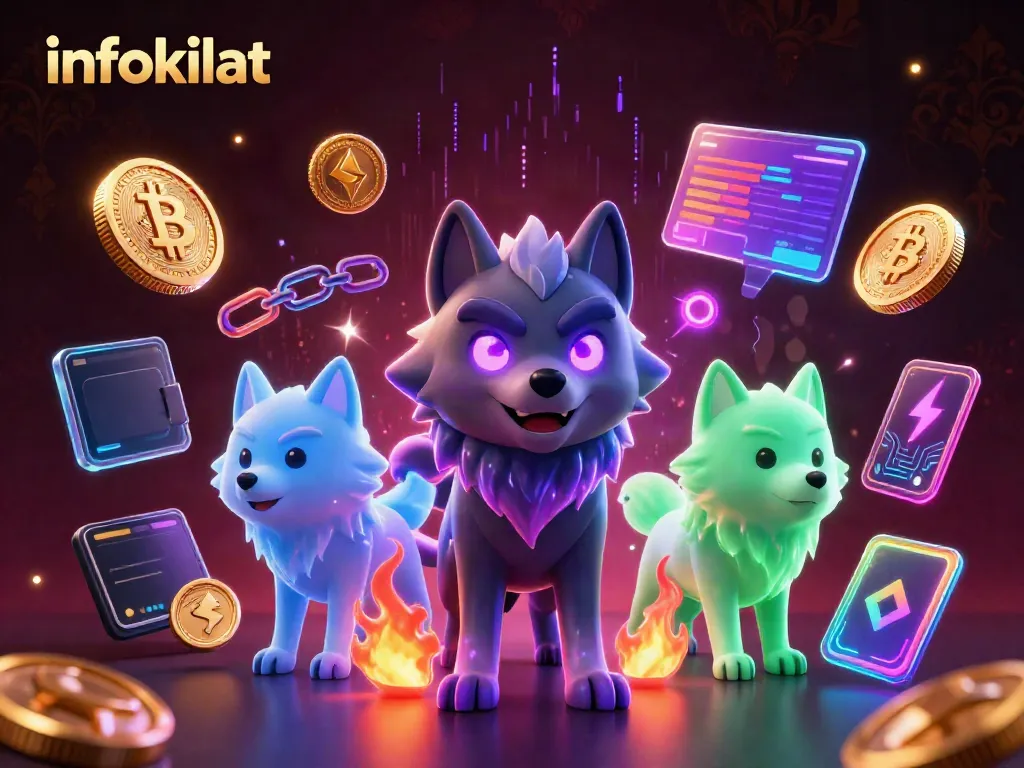 Experience thrilling gameplay and premium bonuses at infokilat with vibrant wolf leaders and neon cryptocurrency elements.