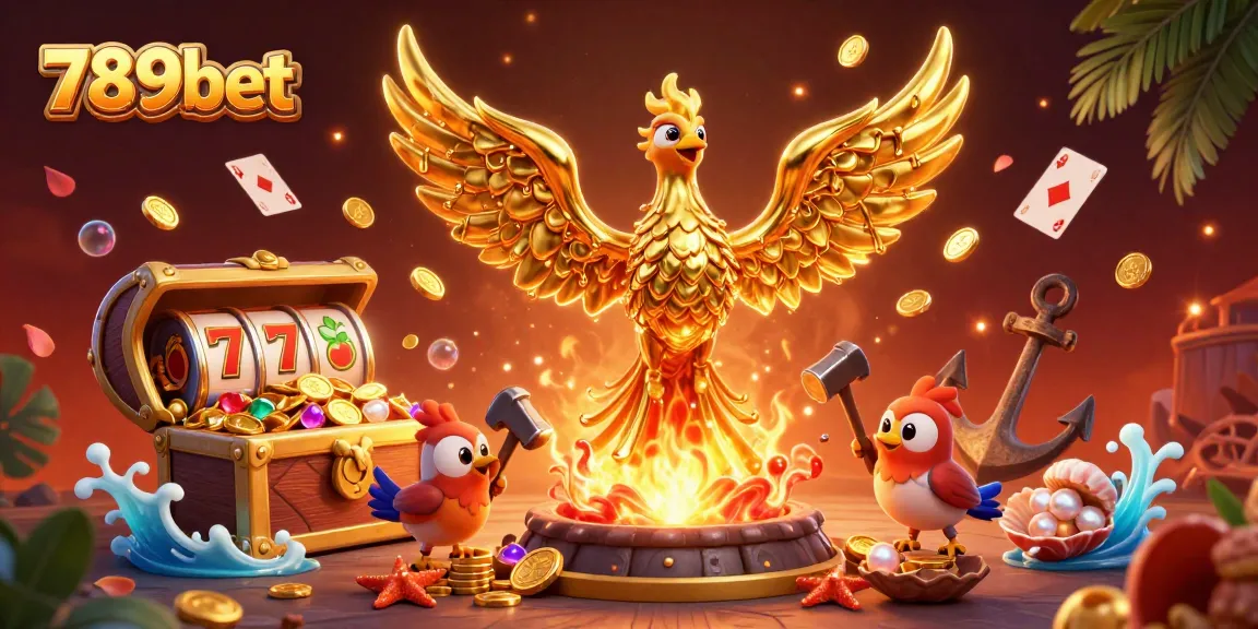 Bet big on 789bet with a vibrant 3D phoenix amidst gold coins and vibrant gaming elements.
