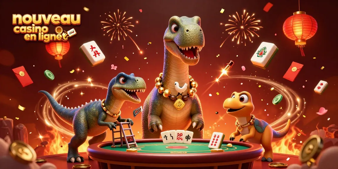 Jouez au nouveau casino en ligne dans une scène vibrante avec un brontosaurus et un raptor.