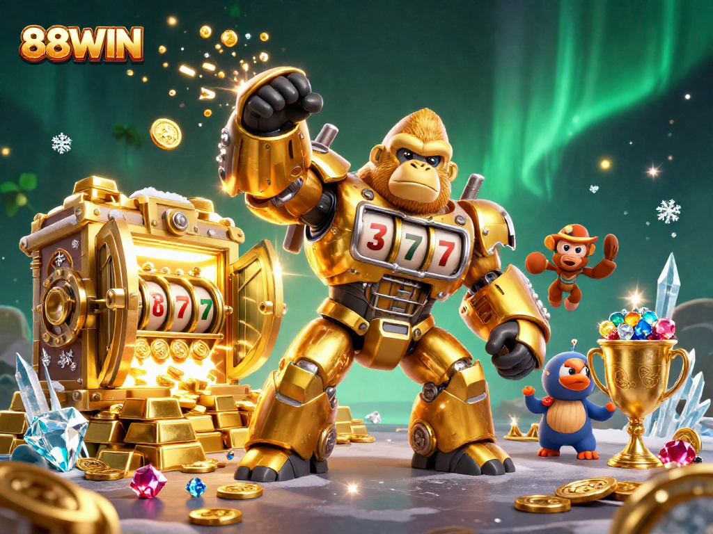 Engage in thrilling gaming at 88WIN's vibrant casino, featuring colorful slot machine elements.