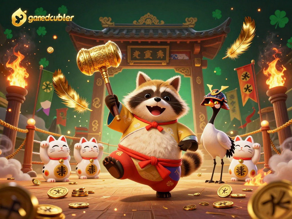 Experience the vibrant gamedoubler world with tanuki, samurai crane, and fortune cats in action!