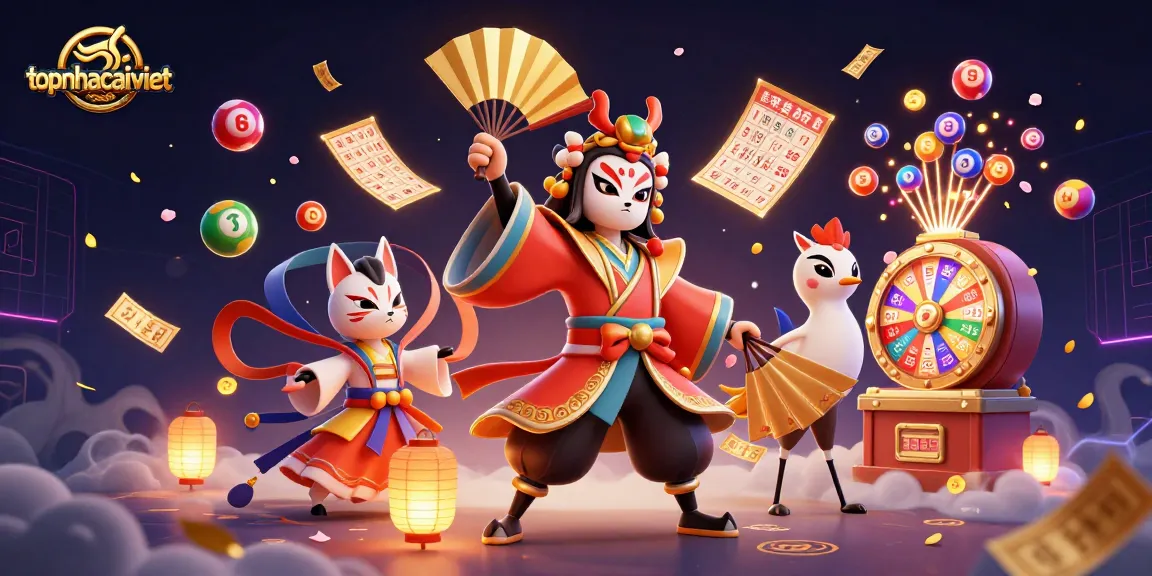 Engage in thrilling betting adventures at topnhacaiviet with vibrant lottery balls and casino characters.