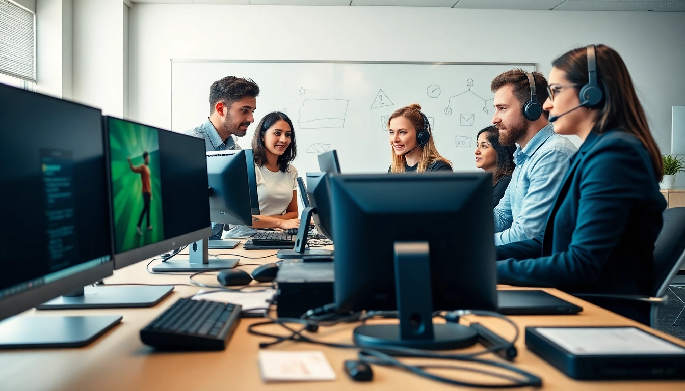 Offering business it support services, a collaborative IT team works effectively in a modern office.