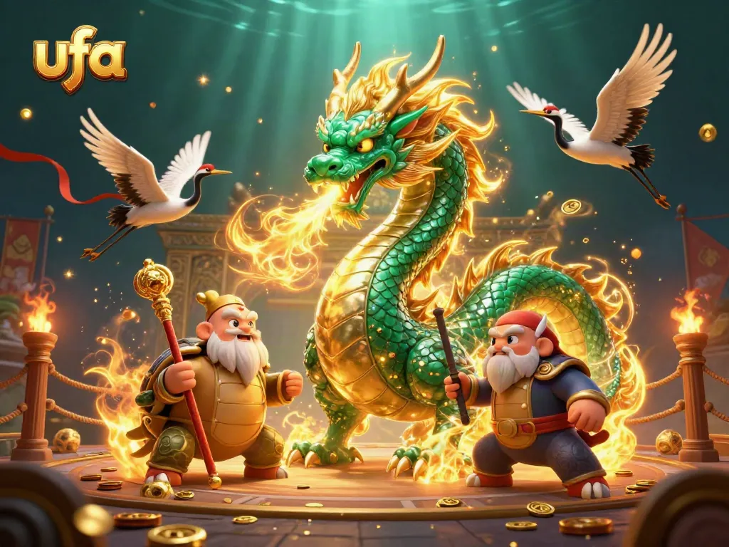 การเสี่ยงโชค ufa ในภาพที่มีมังกรหยกและเต่าอาจารย์