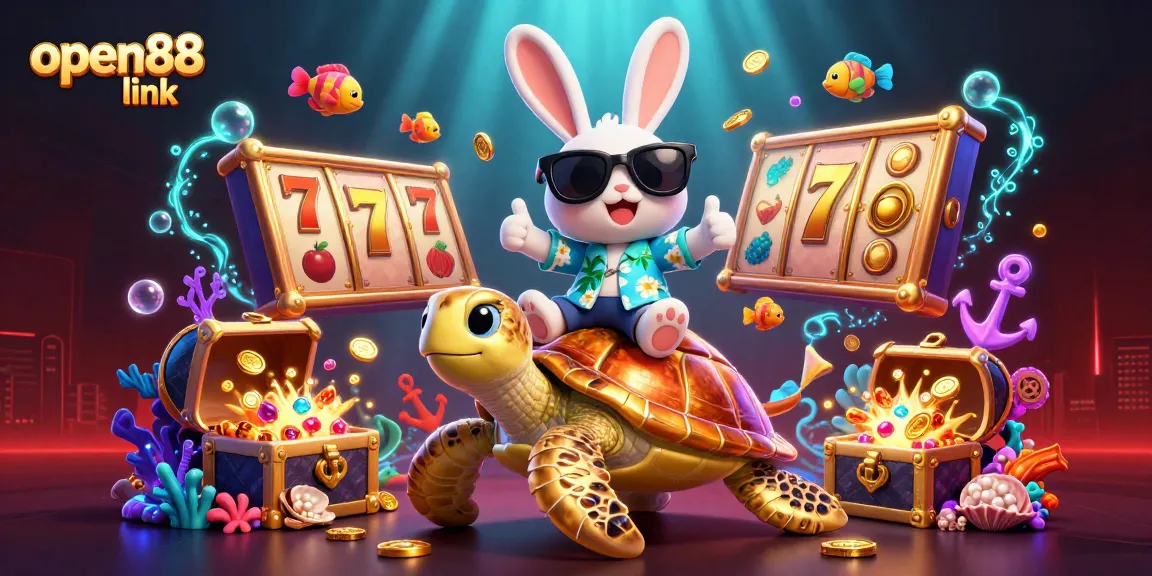 Spin the reels with open88 link, showcasing a vibrant casino scene filled with colorful symbols and rich underwater treasures.