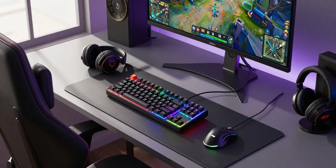 Custom 65 keyboard enhancing a vibrant gaming setup with dual monitors and unique keycaps