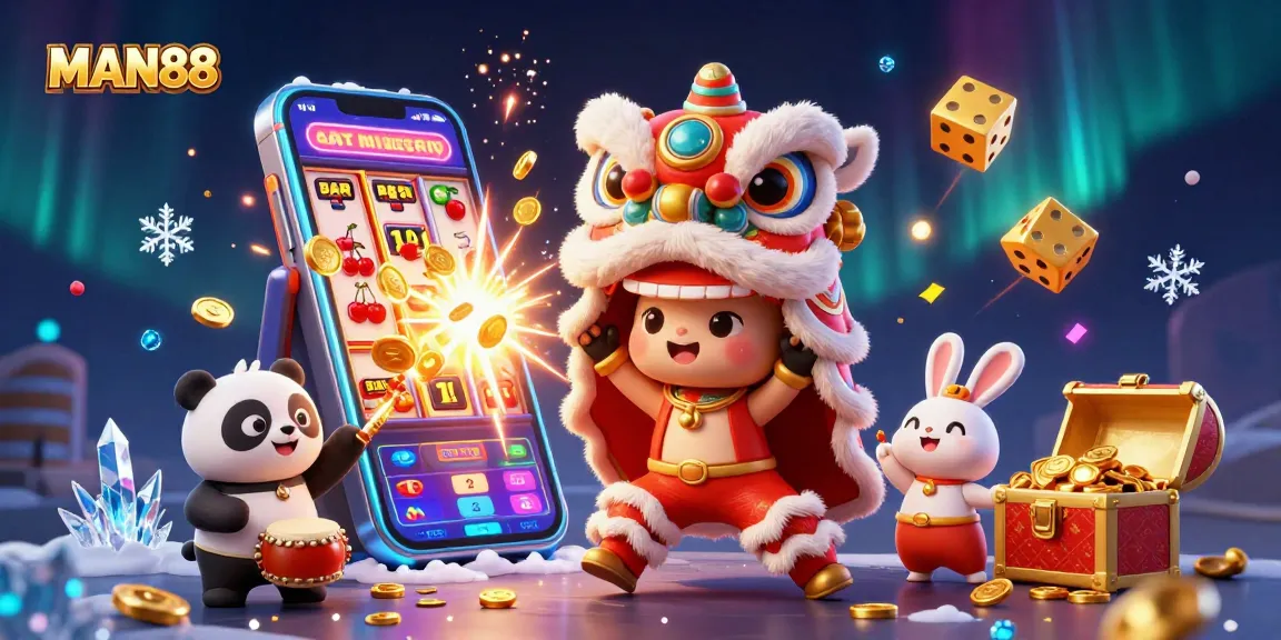 Engage with MAN88's exciting lion dance scene, showcasing vibrant casino actions and rewards.