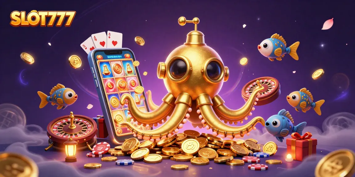 SLOT777 showcases an enthralling underwater gambling scene filled with golden coins and dynamic gaming elements.