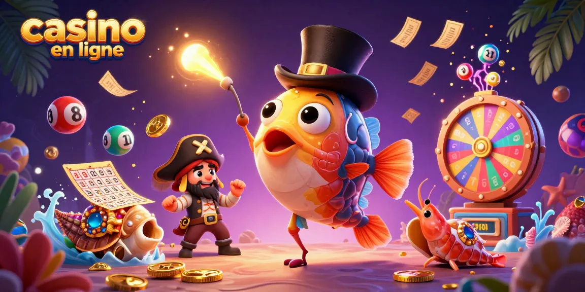 Attraper des pièces d'or dans un casino en ligne avec un poisson-lanterne, une crevette pirate et un escargot au trésor.