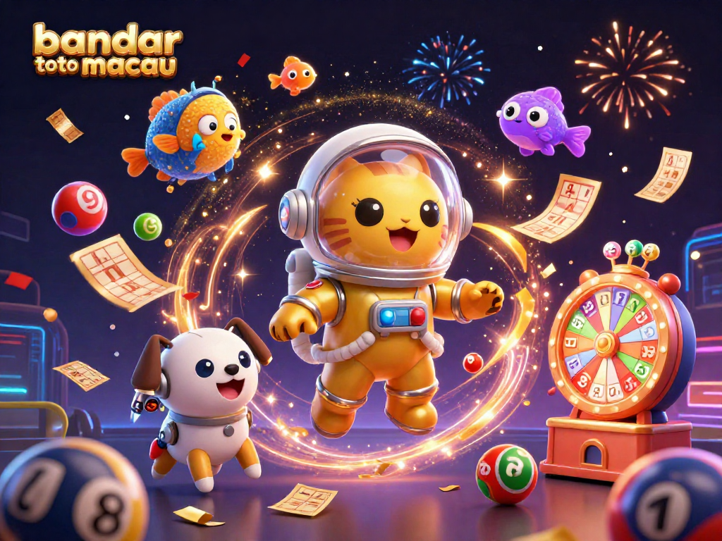 Experience excitement at bandar toto macau as colorful lottery balls and prizes flutter in a vivid scene.