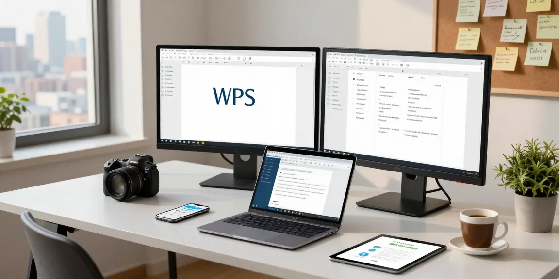 WPS Office 下载在现代办公环境中，专业人士使用双屏显示器进行多人协作，提升办公效率。