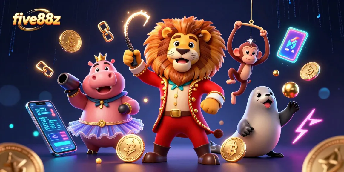 Experience five88z excitement with vibrant characters amidst dynamic cryptocurrency elements.