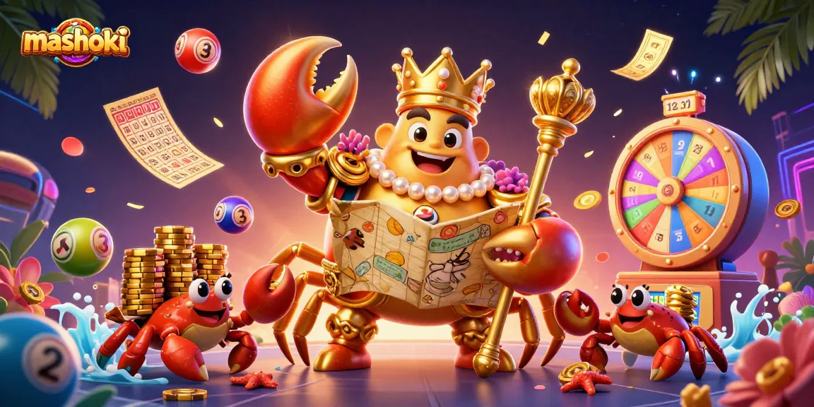 Experience the excitement of mashoki with a golden crab emperor and vibrant lottery elements.