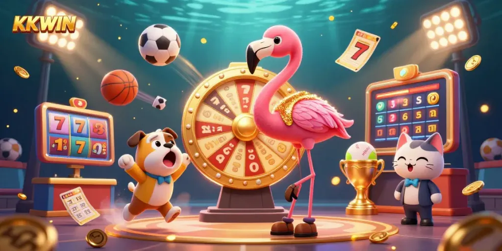 Engage with KKWIN's vibrant 3D game show featuring exciting characters and dynamic gambling elements.