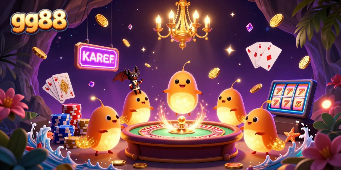 Experience the vibrant gamescape of gg88 with glowing glowworms illuminating a lively casino atmosphere.