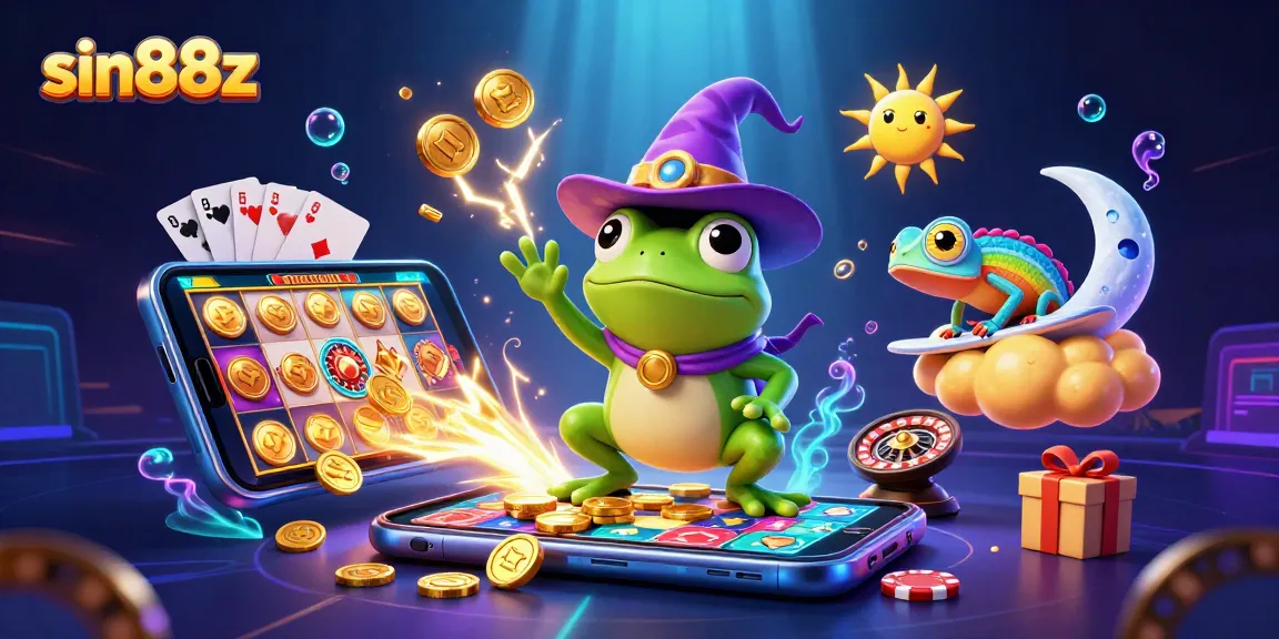 sin88z features a vibrant, animated display of golden coins and vibrant characters in a casino setting.