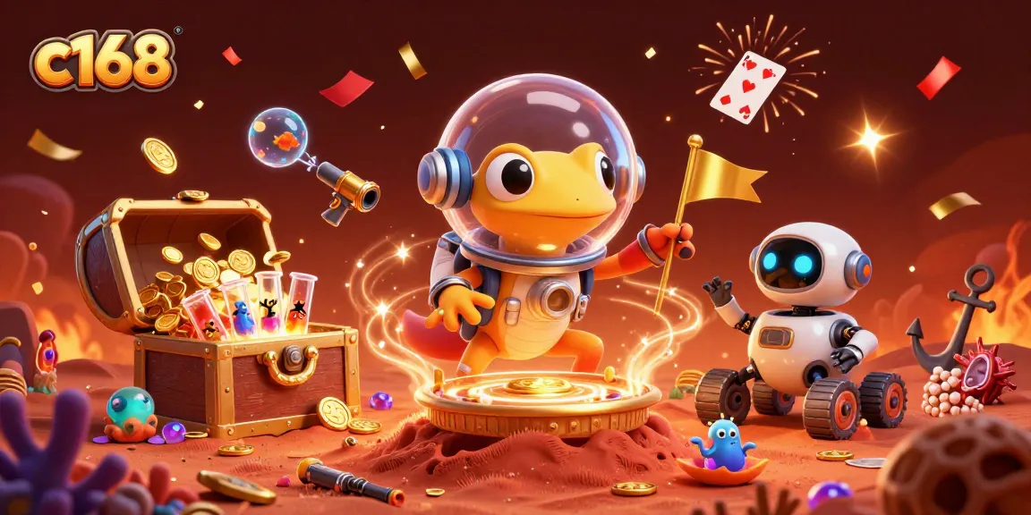 Experience the thrill of c168 betting with animated characters amid colorful casino treasures.