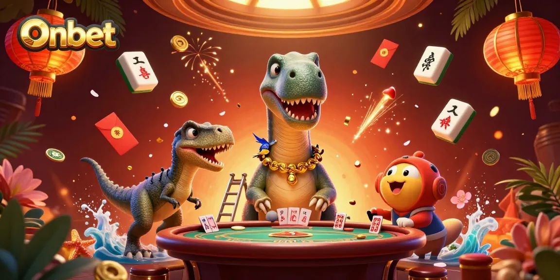 Experience thrilling moments on Onbet with vibrant 3D illustration featuring dynamic casino characters.