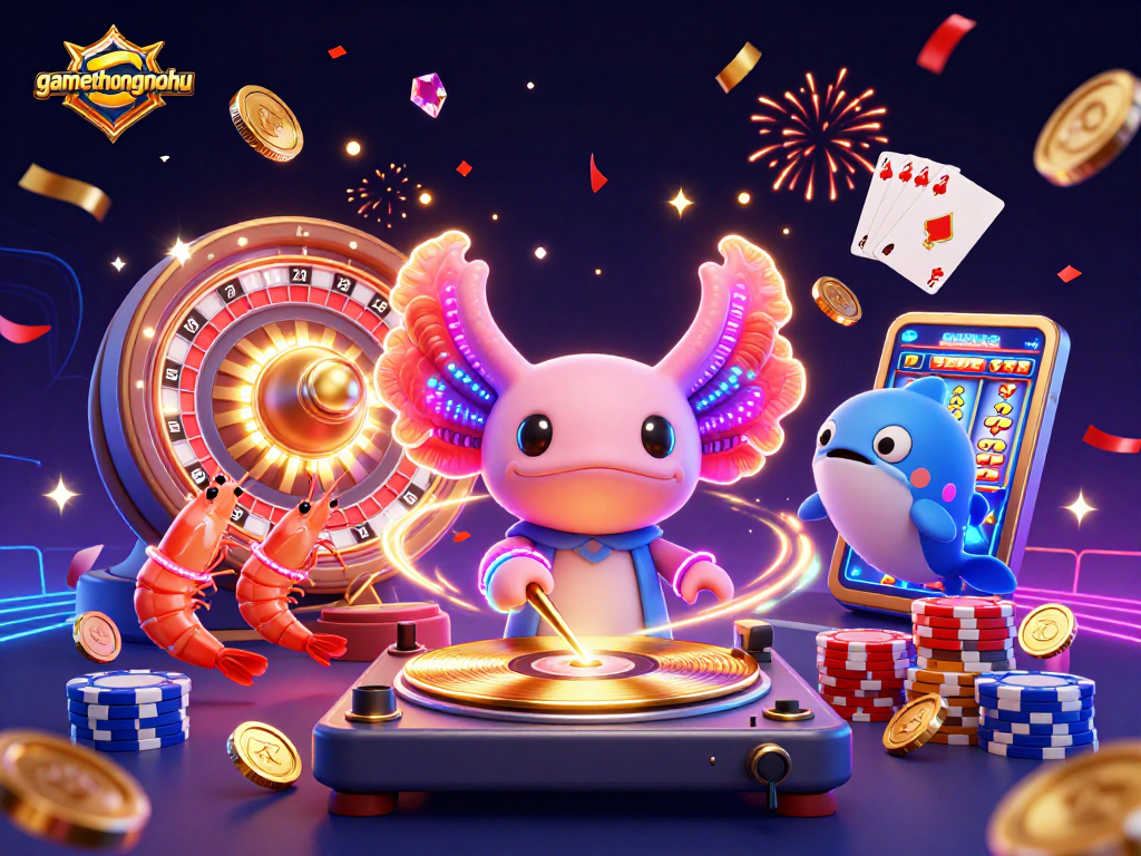 Spin the reels with gamethuongnohu in a vibrant, neon-lit casino scene full of excitement.