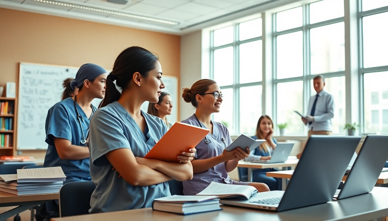 Students actively participating in an in person Nclex review in Houston classroom, fostering a collaborative learning environment.