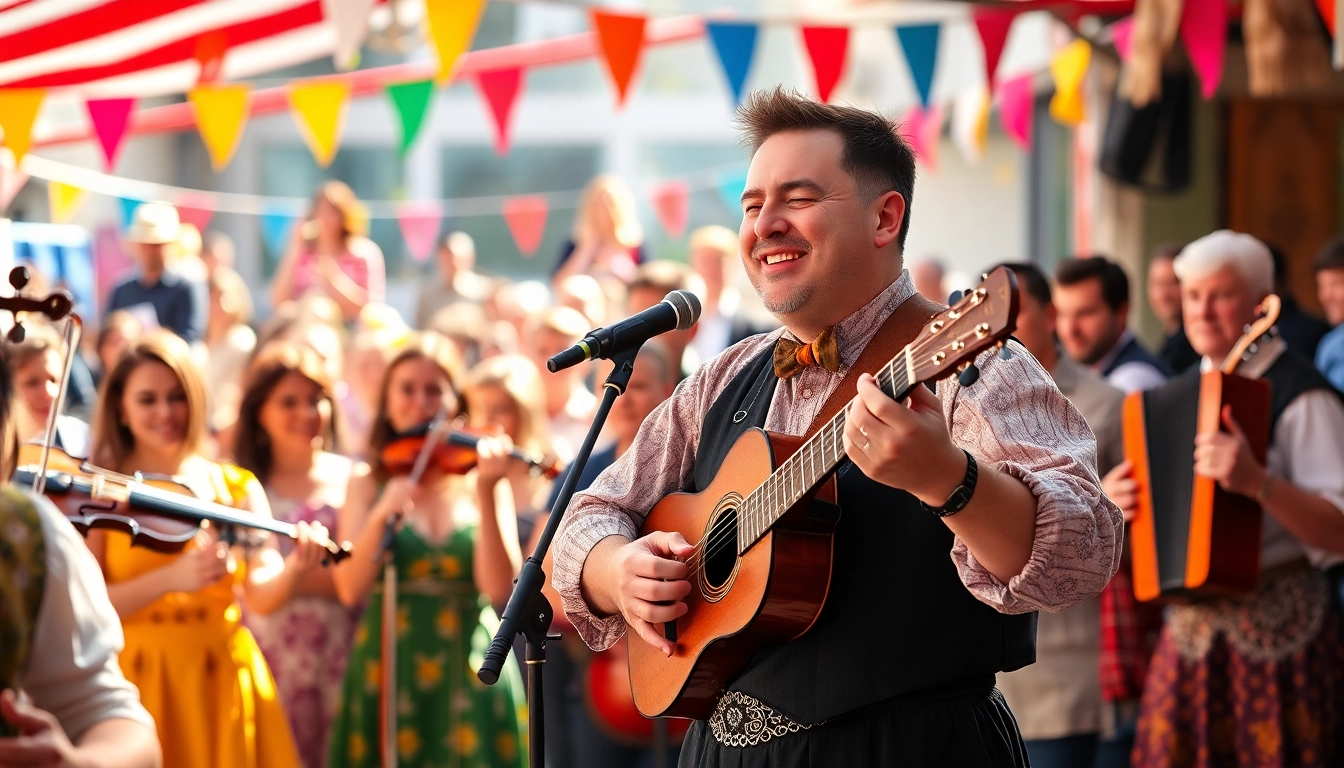 Muzica populara românească adusă la viață de un artist vibrant la festival.
