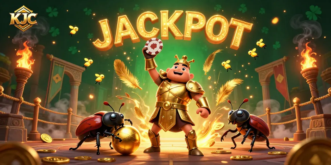 Spin the jackpot with KJC's vibrant hercules beetle triumphing in a dynamic casino scene.