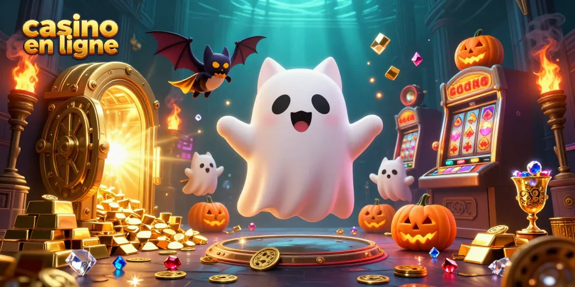 Découvrez un casino en ligne avec un chat fantôme et des éléments scintillants.