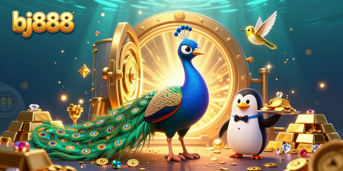Bettors enjoy the vibrant world of bj888 with luxurious casino elements in a rich 3D scene.