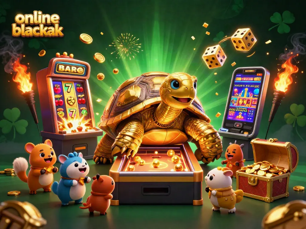 Experience thrilling online blackjack action with vibrant golden tortoise and exciting casino elements.