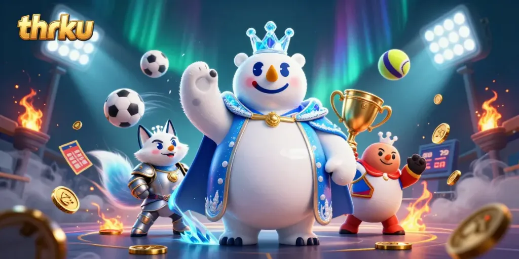 Bet on excitement with thrku as a 3D cartoon ice king polar bear and snow fox celebrate wins!