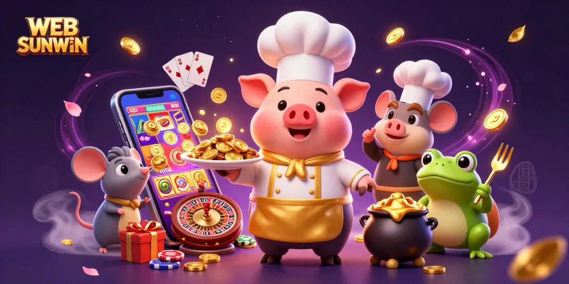 WEB SUNWIN showcases a vibrant slot game scene featuring wealth and excitement in 3D illustration.