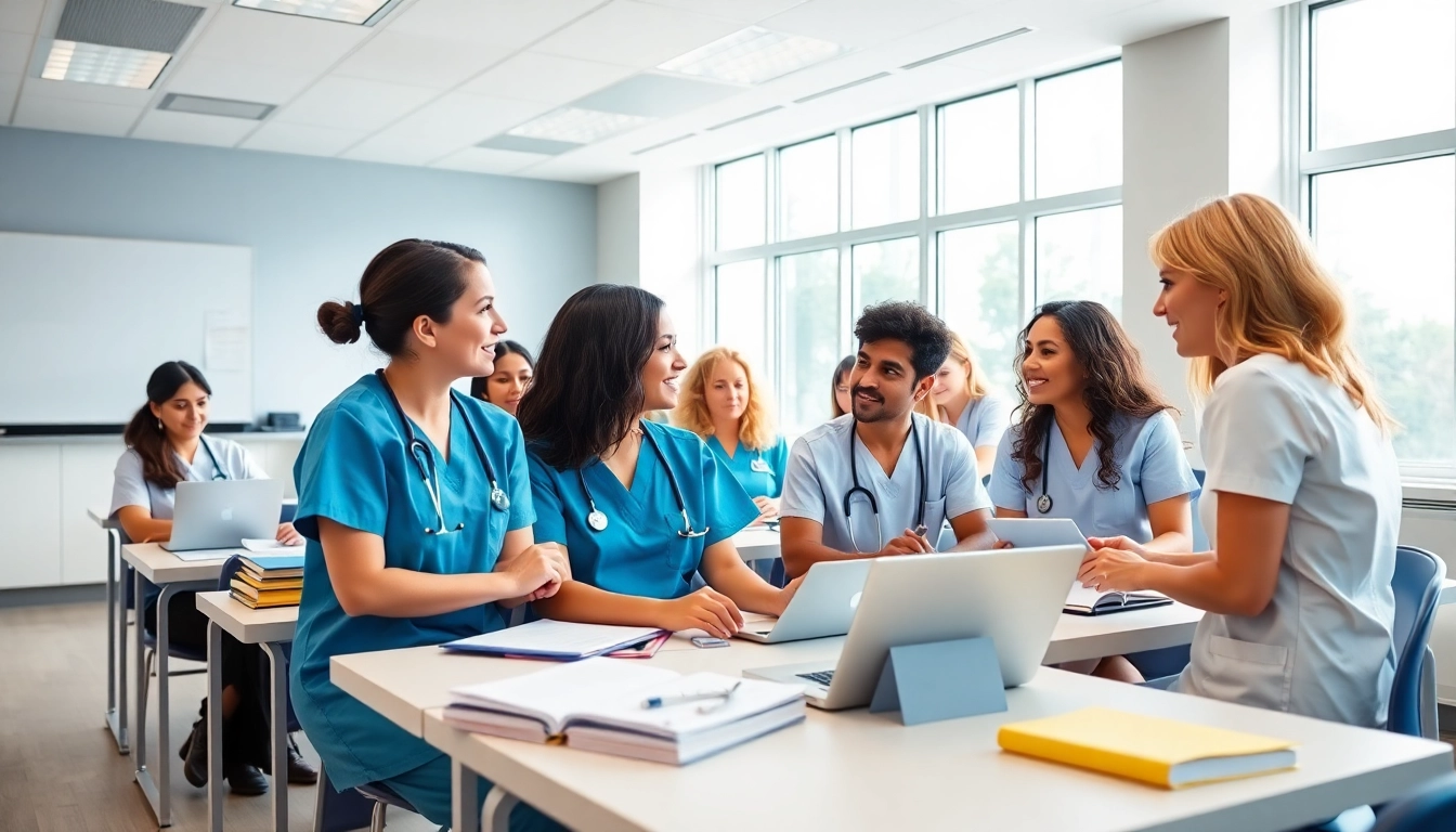 Engaging NGN NCLEX review Houston session with diverse students in a modern classroom.