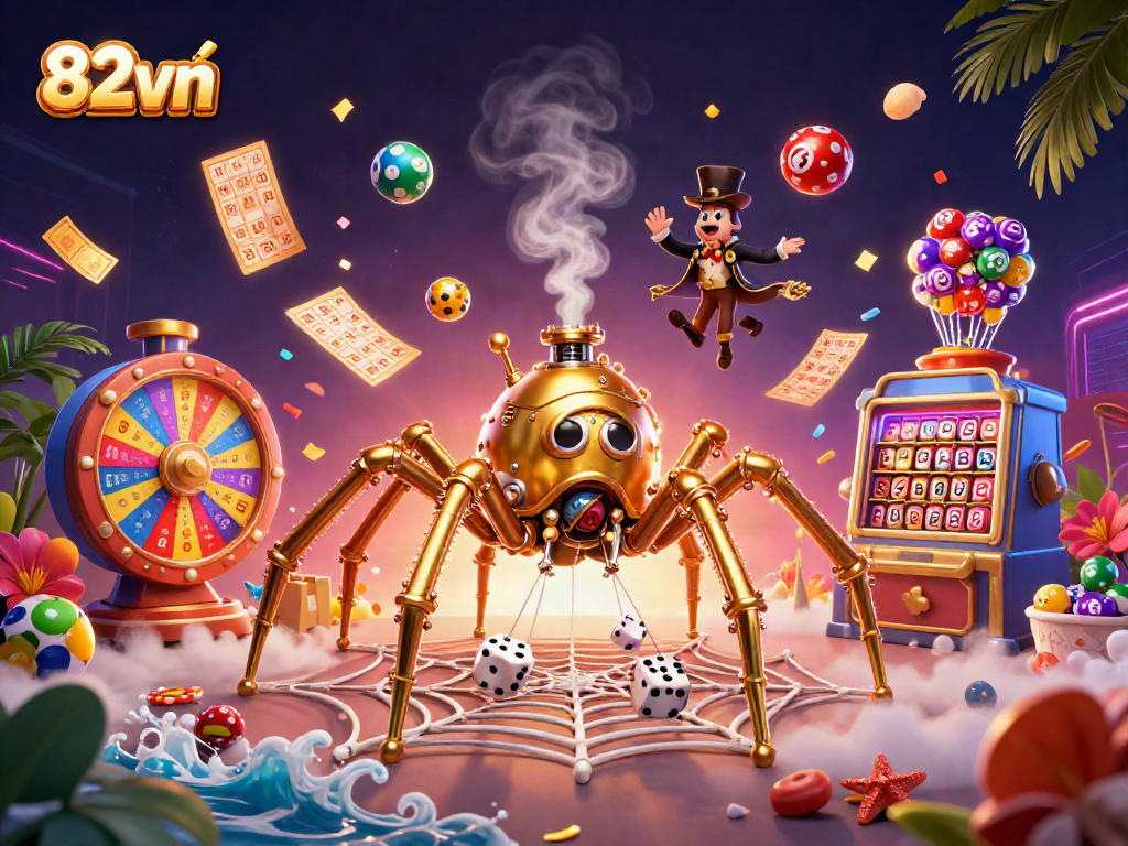 Win exciting jackpots with 82vn's lively illustration of steampunk casino elements