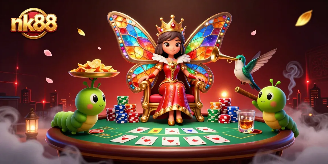 Experience winning thrill at nk88 with vibrant casino elements and colorful characters.