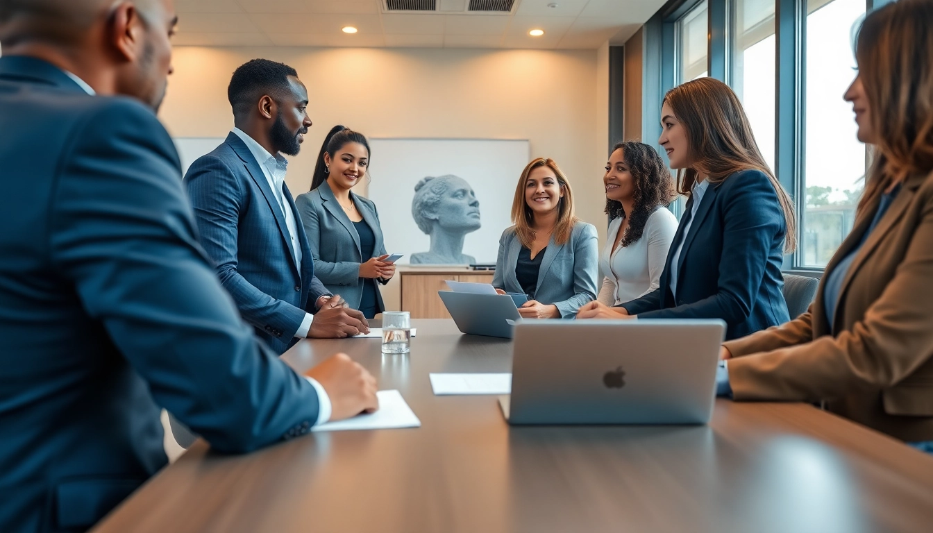 Engaging discussion on Multi-state title and escrow services in a modern office setting.