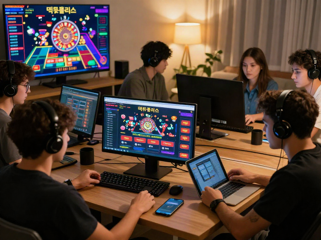 먹튀폴리스의 안전한 게임을 즐기는 다양한 사용자들, 온라인 커뮤니티 활동 모습