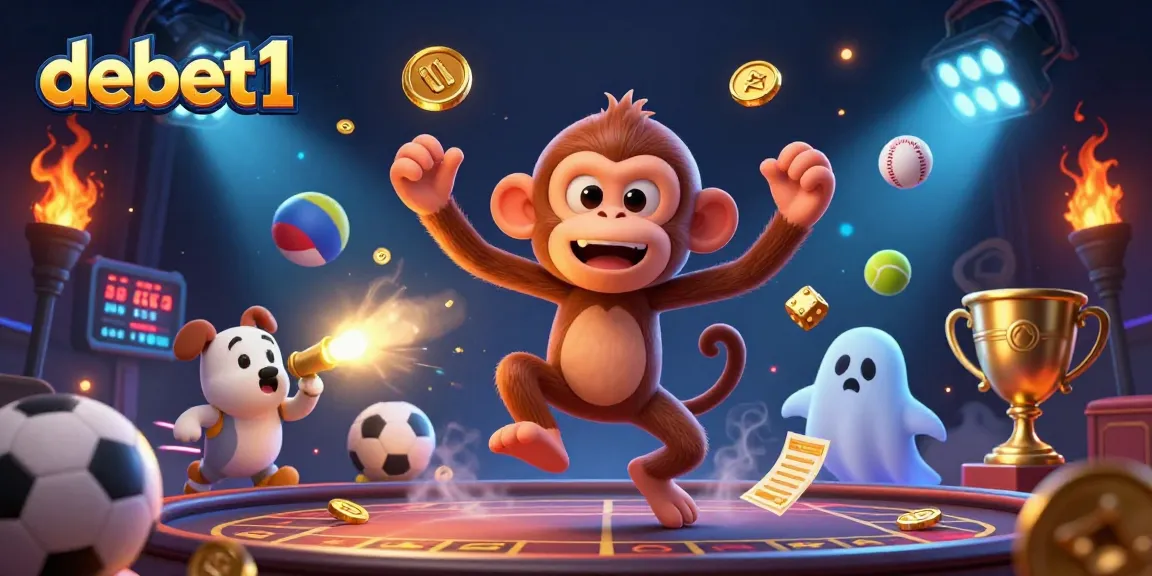 Engage with debet1 in a thrilling 3D scene of a poltergeist monkey juggling casino treasures and a ghost-hunter puppy tracking it.