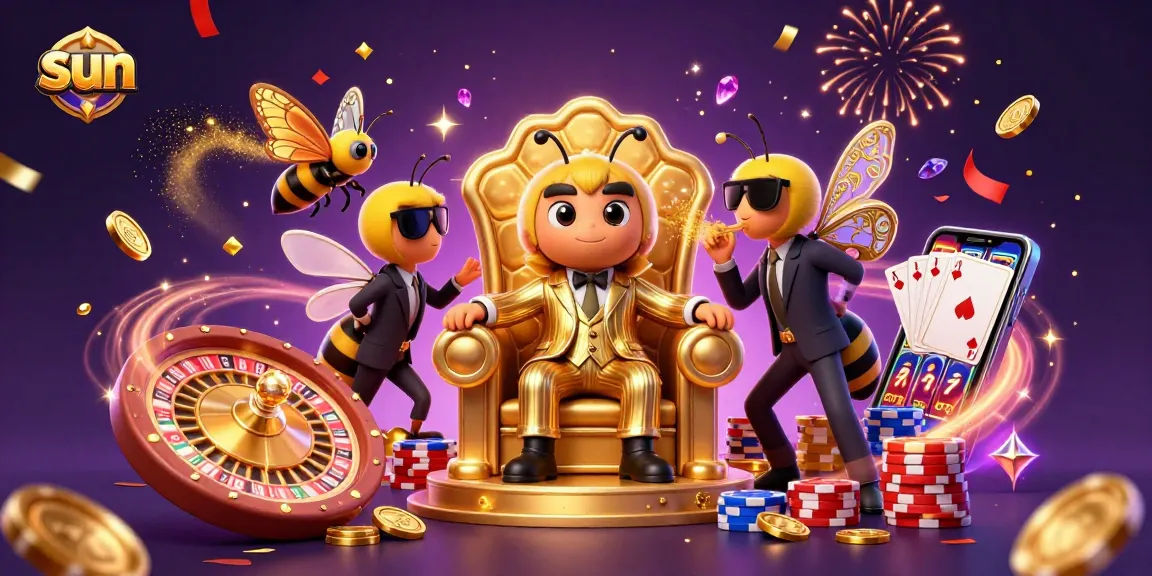 Spin winning slots and roulette with the sun at the center of this vibrant casino scene.