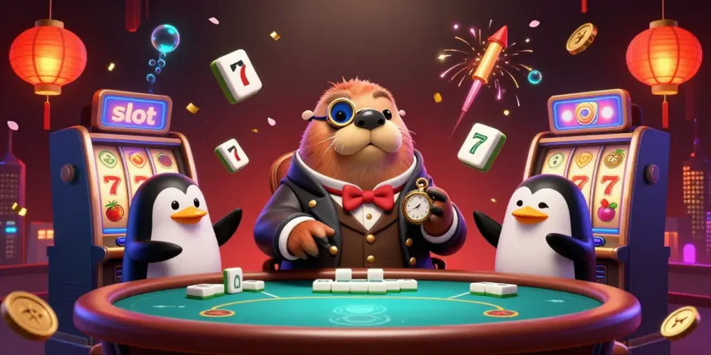Depose slot berwarna-warni dengan simbol buah dan slot mesin sambil bermain di bawah laut.