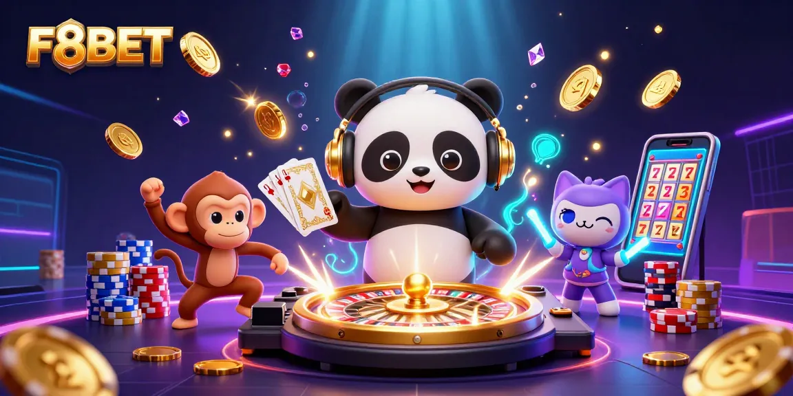 Experience the excitement of F8BET with vibrant characters enjoying casino fun and winning moments.