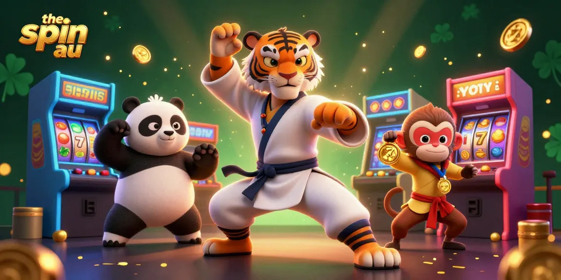 Spin with the spin au: A lively casino scene showcasing slot reels amidst playful characters.