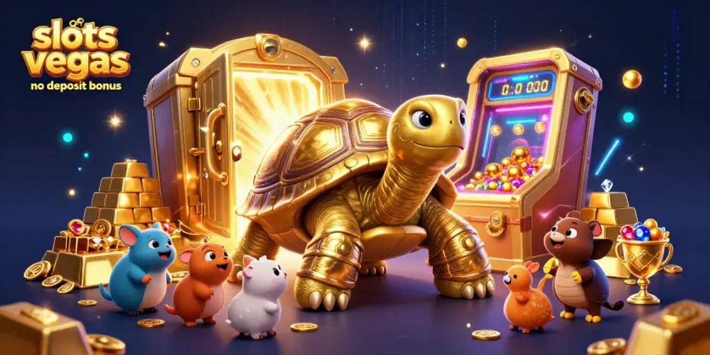 Experience the excitement of the slots of vegas no deposit bonus with this vibrant 3D illustration.
