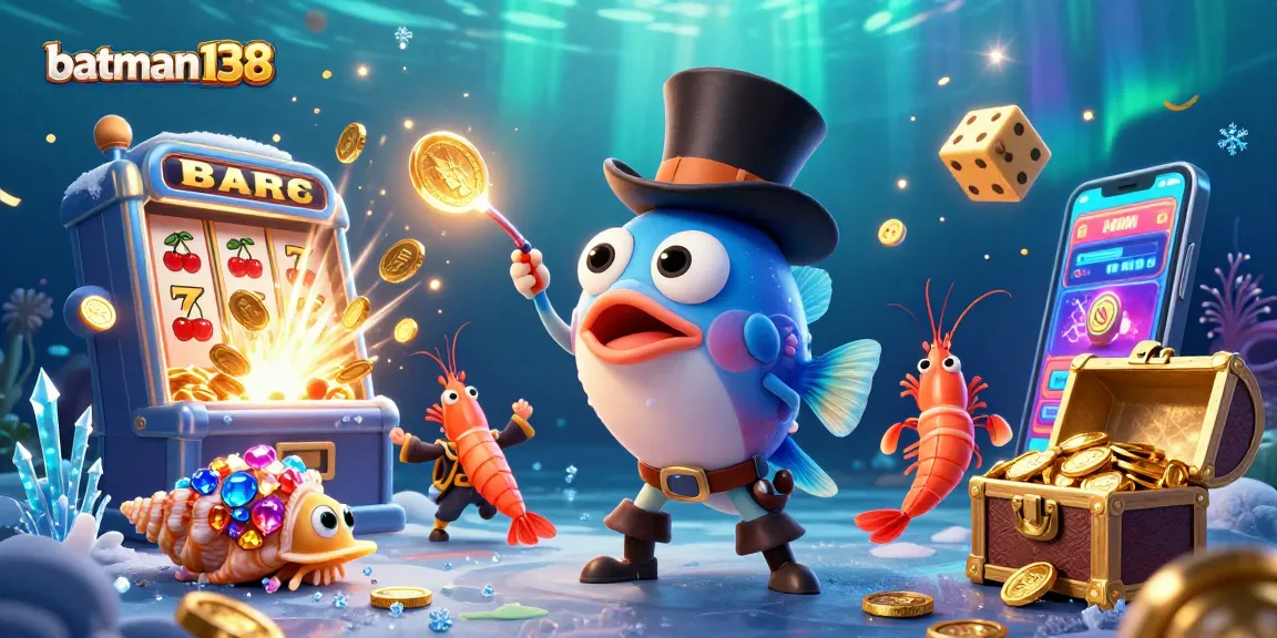 Experience thrill at batman138 with anglerfish and treasures in a vibrant casino illustration.