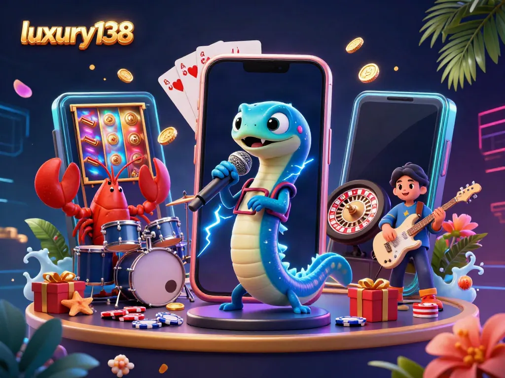 Experience the excitement of luxury138 with a vibrant underwater casino scene featuring an electric eel DJ.