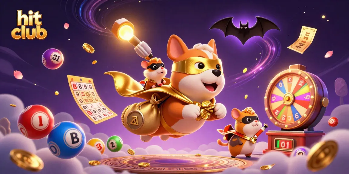 Engage with the hit club universe as a superhero dog soars with gold coins amidst vibrant gaming elements.