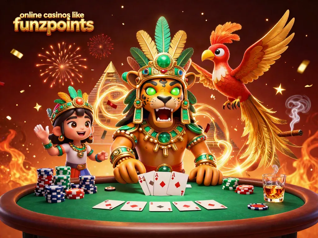 Experience exciting gameplay with online casinos like Funzpoints, showcasing vibrant 3D casino elements.