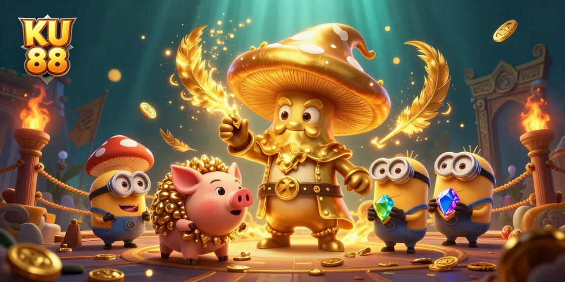Experience the thrill at KU 88 with a magical wizard and treasures in a lively casino scene.