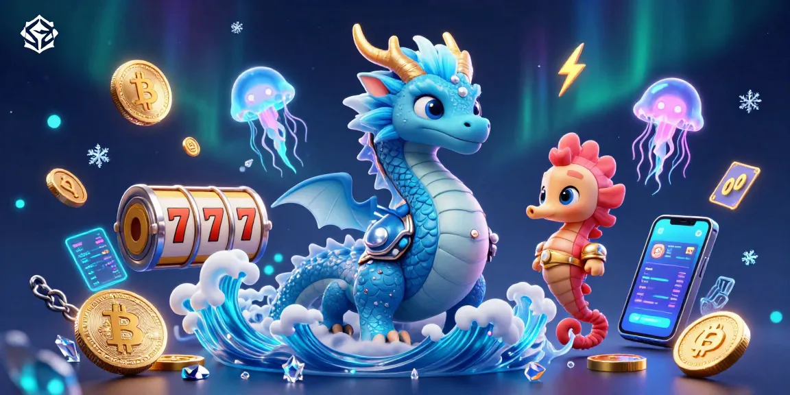 Menangkan slot dengan dragon dan jellyfish bercahaya dalam suasana kasino yang penuh warna.