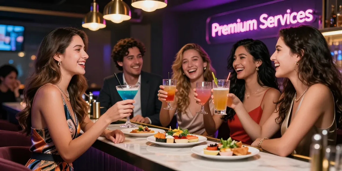 Group enjoying a lively night at a premium 유흥사이트, showcasing cocktails and elegant ambiance.
